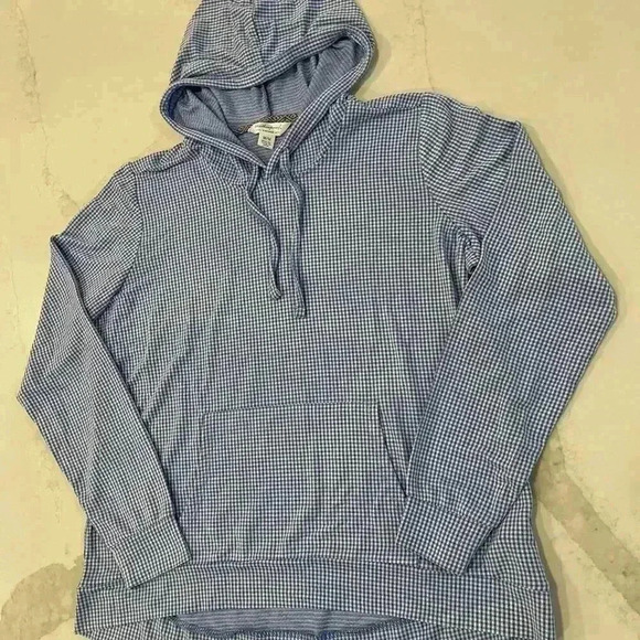 Weatherproof Vintage Blue Gingham Long Sleeve Hoodie Sweatshirt Women's Medium - Picture 2 of 5